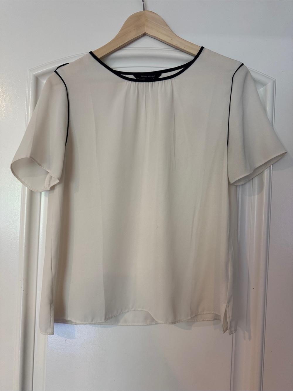 Banana Republic Cream Blouse with Black Trim